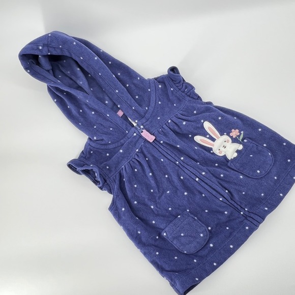 Carter's Other - Carter's Baby‎ Girl Hooded Fleece Robe 9M Purple Polka Dot Bunny Zip Front